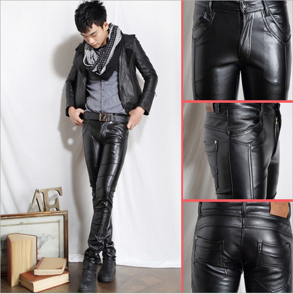 mens skinny faux leather pants