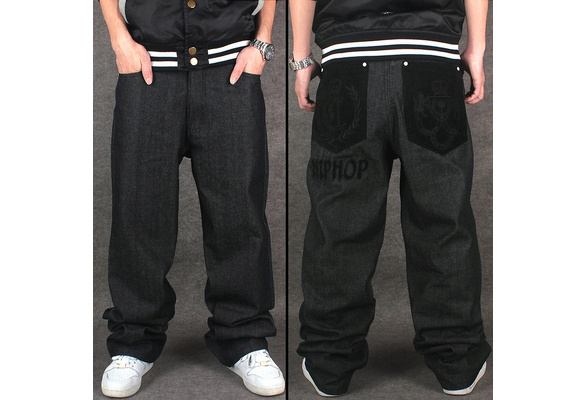 Big 30-46Men Hip Hop Jeans Men Baggy Jeans Denim Hip Hop Pants Mens Streetwear Loose Jeans Rap Trousers | Wish