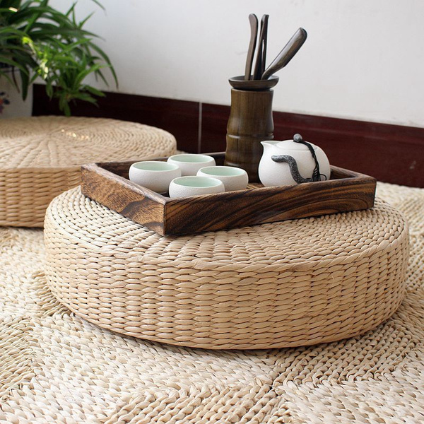 40CM Round Pouf Tatami Cushion Floor Mat Natural Straw Meditation