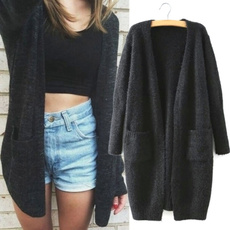 Crewneck Sweatshirt, knittedlongsleevecardigansweaterscoat, Fashion, womencardigancoat