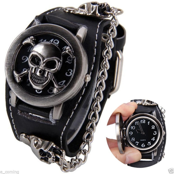 Hip-hop Gothic Punk Style Men Watch Wide Leather Fashion Cuff Wristwatch,  for Fathers Day - Walmart.com