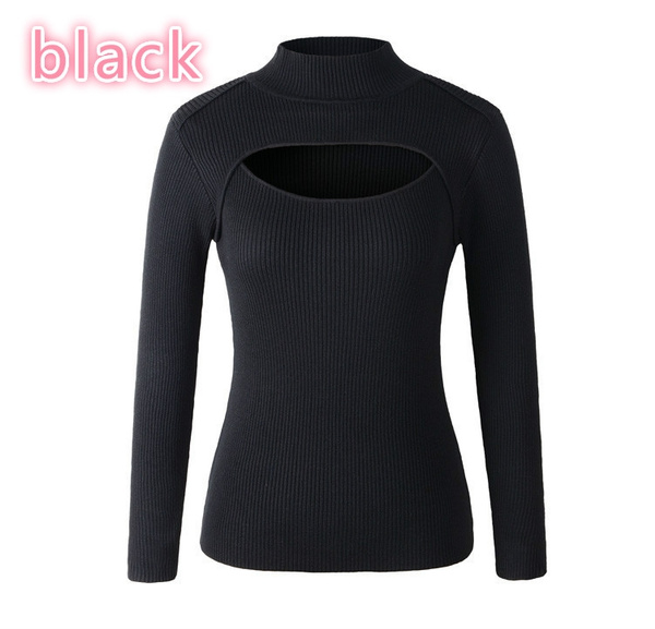 Japanese Anime Cosplay Open Chest Knitted Sweater Keyhole Women Sweaters  And Pullovers Sexy Turtleneck Stripe Lolita Girls Knit - Pullovers -  AliExpress