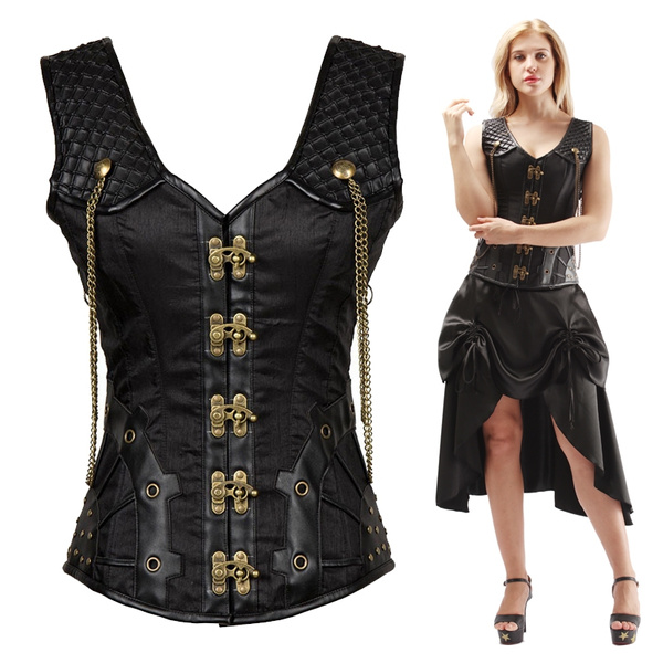 6xl Plus Size Women Sexy Corset Steampunk Gothic Leather Steel