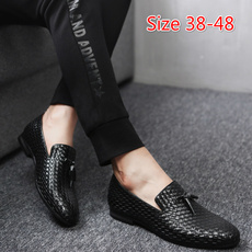 Men's Fashion Knitted Shoes Solid Color Casual Tassels Dress Shoes Doug Shoes Pointed Flat Shoes 3 Colors Plus Size 38-48