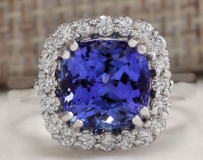 Brand Jewelry 925 Sterling Silver Natural Blue Tanzanite & White Topaz Gemstone Bride Wedding Engagement Ring 