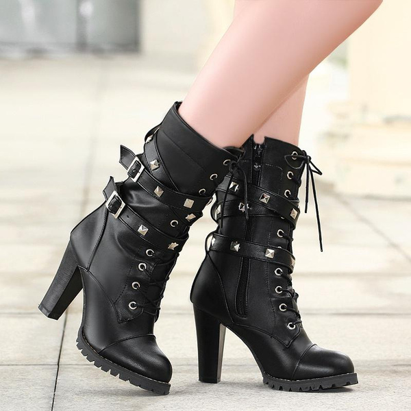 Ladies calf length shop lace up boots