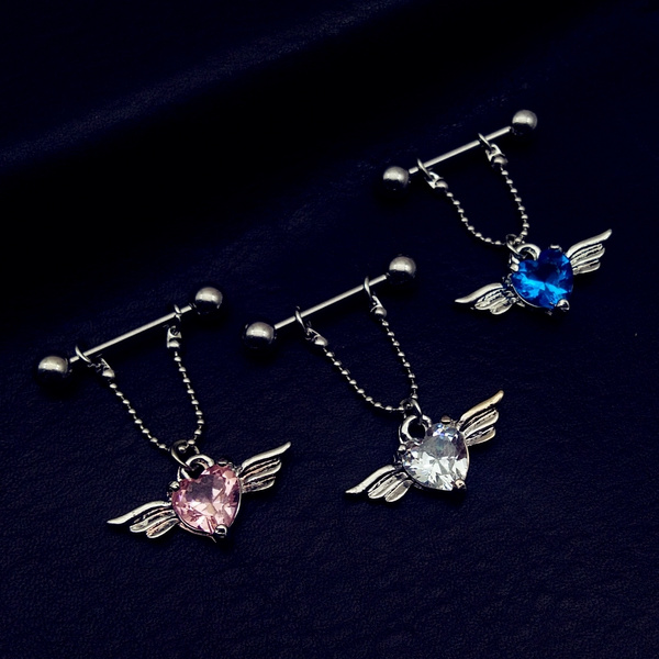 1 pair Stainless Steel Bat Wing Nipple Shield Ring Angel Heart Piercing  Barbell Jewelry 14g
