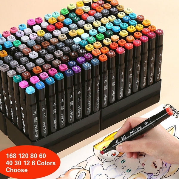 168 120 80 60 40 30 12 6 Colors Single Art Markers Brush Pen Sketch Alcohol  Based Markers Dual Head Manga Drawing Pens Art Supplies