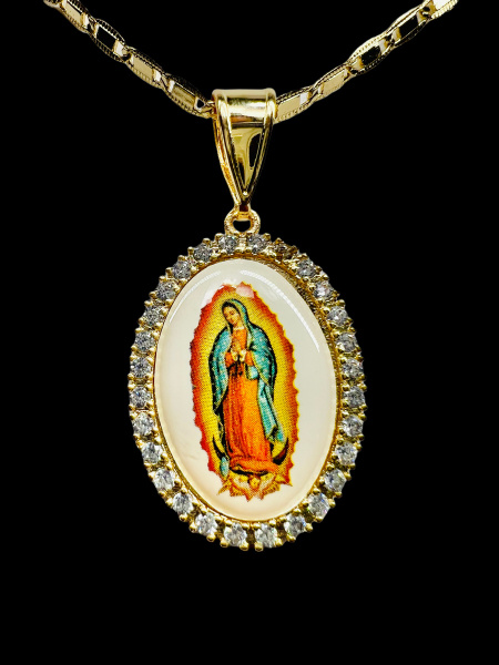 14K Gold Our Lady of Guadalupe Pendant with Necklace Virgen De ...