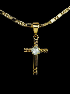 goldpendant, Cross necklace, Cross Pendant, Joyería de pavo reales