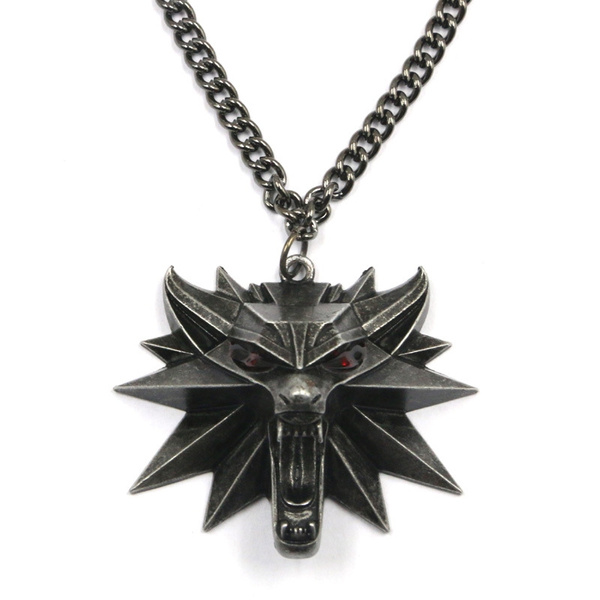 Witcher red eyes wolf necklace pendant 