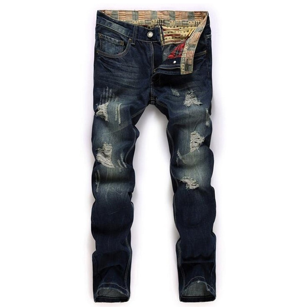 Hombre Jeans Agujero Rasgados Casuales Hombres Hiphop Pantalones Vaqueros Rectos Para Hombre Pantalones De Mezclilla | Wish