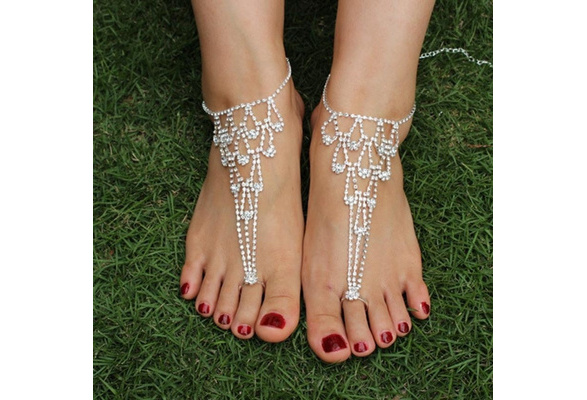 Anklet with toe ring deals attached online shopping