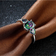 2.13ct LUXURY CUT  Mystic Fire Rainbow Topaz Cocktail Ring Pure  Gold-plated White  FASHION NEW