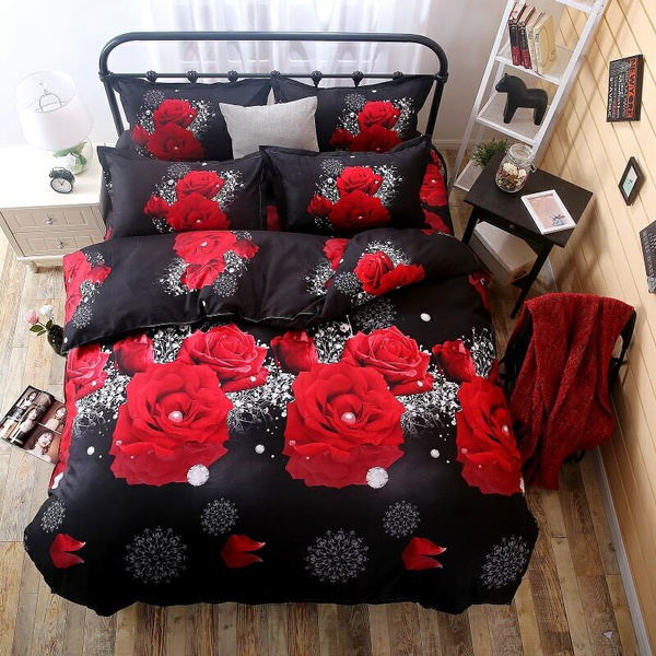 Rose 3d Print 4pcs Beding Sets, Rose Colored Duvet Cover