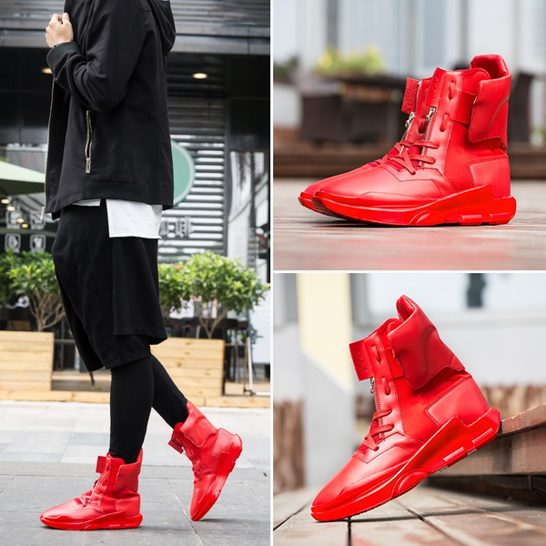 Fashion Men's Shoes Style Hip-Hop High Heel Flat Shoes Black White Red Mens Zapatillas Shoes |