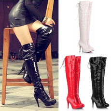 withvelvetboot, thighboot, Leather Boots, Womens Shoes