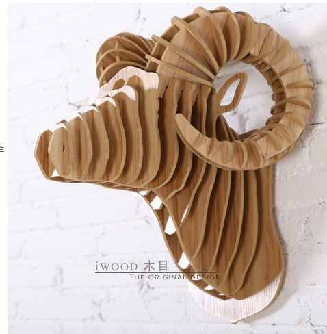 Northern Europe Home Decoration Wood Carving Animal Head sheep Wall ...