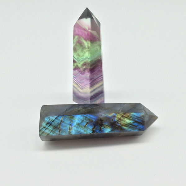 2PCS Natural Labradorite Quartz Crystal Wand Point Healing 2PCS Natural Labradorite Quartz Crystal Wand Point Healing