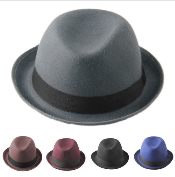 Retro Hard Felt Women Men Fold Brim Billycock Round Top Bowler Derby Hat/'