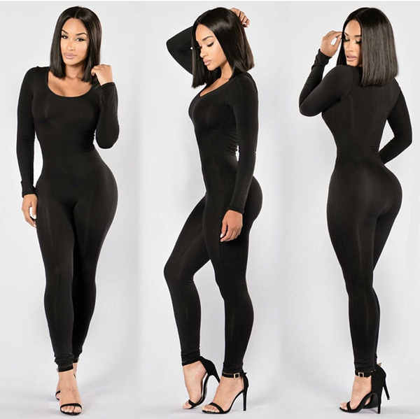 Tight Bodysuit Sexy Overalls Night Club Rompers Womens Jumpsuit Playsuit  Bodycon Jumpsuit Woman Long Sleeve