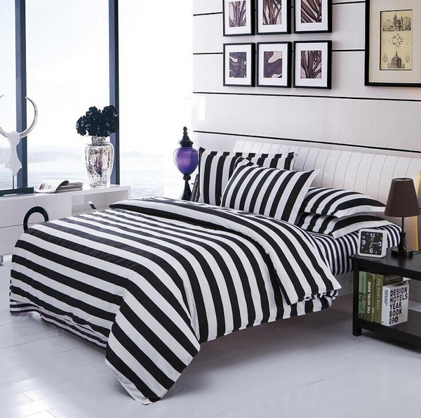 Bedding Quilt Cover Pillowcases, White And Black Striped Duvet Cover