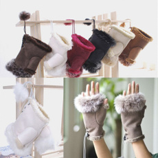 Girls Gift New Color Warm Trim Winter Fashion Wrist Gloves Rabbit Fur Fingerless Women