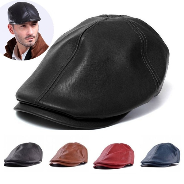 Fashion Men's Leather Gentleman Flat Cap Bonnet Newsboy Beret Cabbie ...