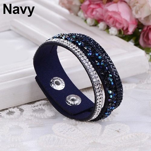 New Fashion Women's Luxury Crytal Rhinestone Faux Leather Bracelet