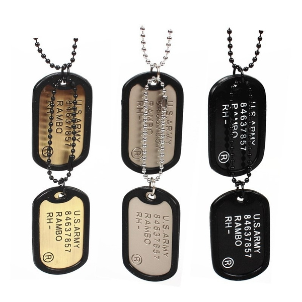 Military Army Style Black 2 Dog Tags Chain Mens Pendant Necklace