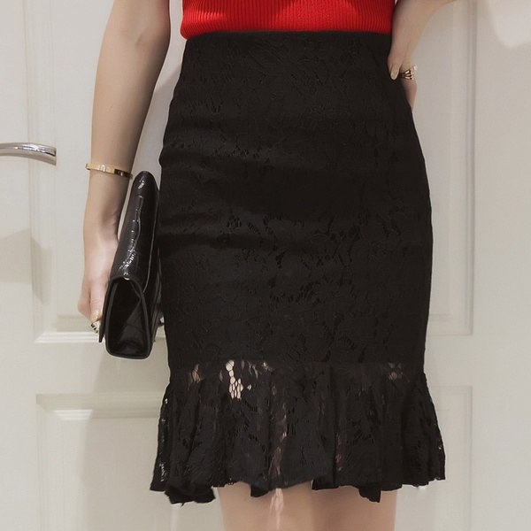 black pencil skirt with ruffle