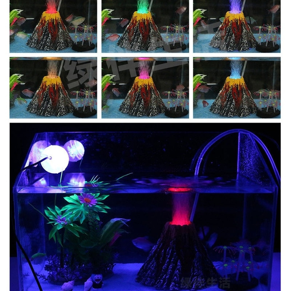 Underwater LED Lighting Effect Volcano Aquarium Ornament Fish Tank Pond Decor 