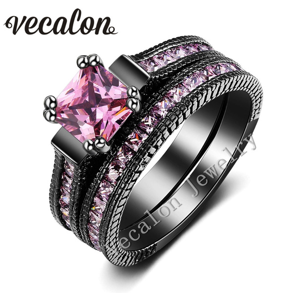 black band pink diamond ring