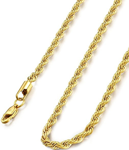 4MM Fashion Stainless Steel Twist Rope Chain Necklace for Men Women 16-36 inches 