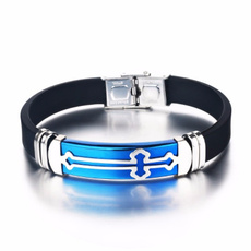 2023 Hot Sale blue Cross Stainless Steel Bracelet New Trendy Fashion Jewelry Black Silicone Bracelet Man charm Bracelets homme