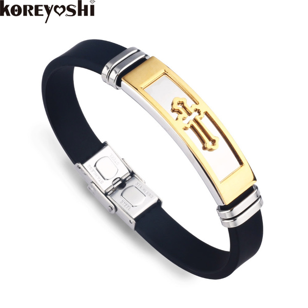 2023 FASHION Men Bracelet Stainless Steel Silicone Rubber Wristband   585686e9764f4813c66375e8 Large 