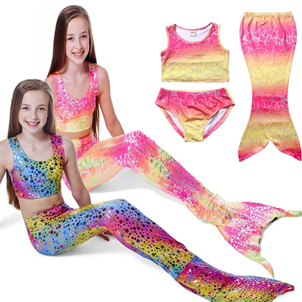 Girls Mermaid Tail Swimmable Bikini Set Kids Swimwear Swimsuit Swimming Costume