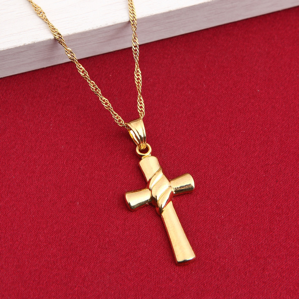 18k Rose Gold Filled Charming Cross Pendant Necklace