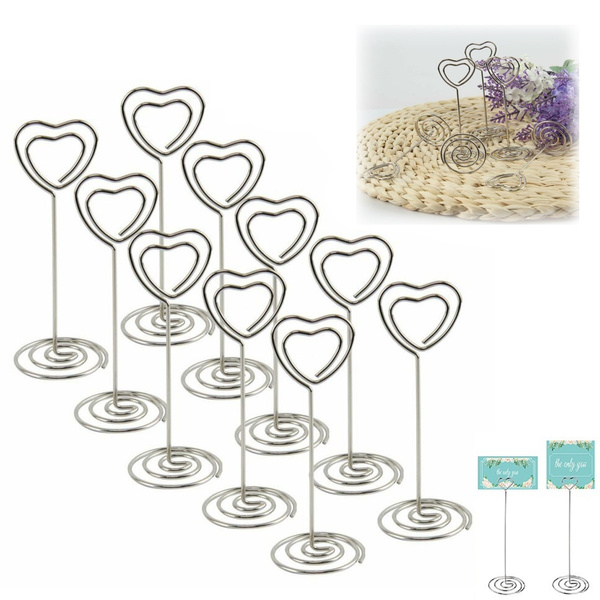 10 Crystal Heart Place Card Name Holders Table Number Decor Wedding Favors 
