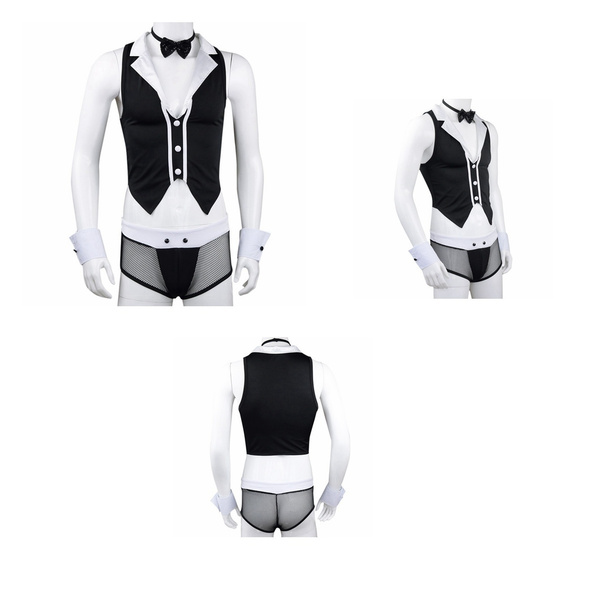 Mens Maid Role Play Costume Outfits Tops Boxer Briefs Underwear With