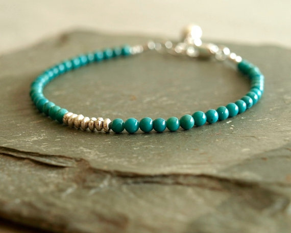 Turquoise Bracelet Sterlinground Small Turquoise Beads Genuine ...