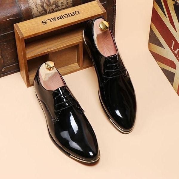 Men's Casual Leather Lace-up Oxford Business Shoes Dress Bright Pointed ...