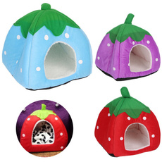 S/M/L Fit For 1kg/3kg/5kg Pet Bed Cat Kitten Cute Strawberry Cave Kennel House with Mat Foldable MAR