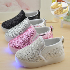 Kids Baby Boys Gilrs velcro Anti- Slip Wearable Breathable Soft Soled Comfortable LED Light Prewalker  Shoes Toddler Infant Moccasin-gommino Fashion Sneakers  white black silver pink gold