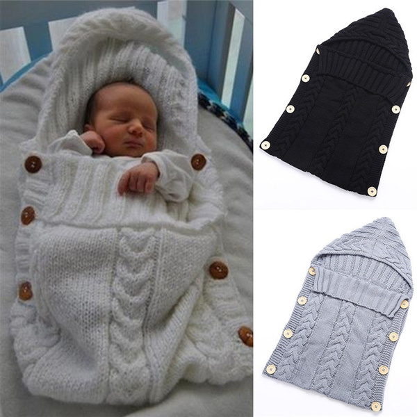 Footmuff Sleeping Bag Baby Newborn Winter Hooded Solid Soft Knitted Wool Infant Sleeping Bag Sack Saco De Silla De Bebe Wish