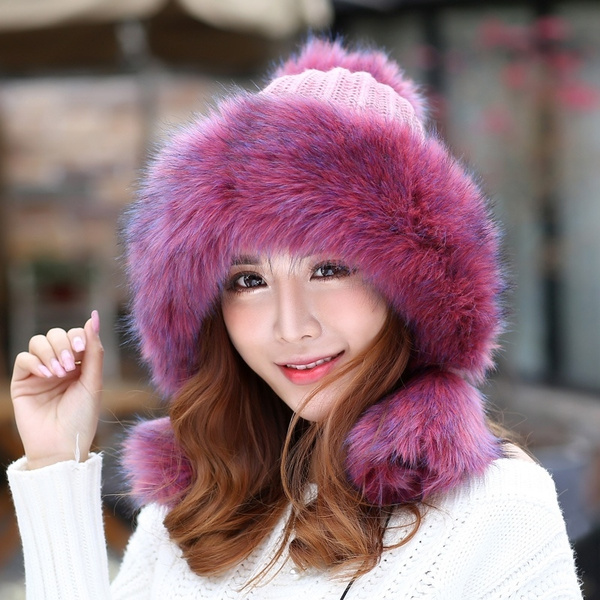 pink faux fur trapper hat