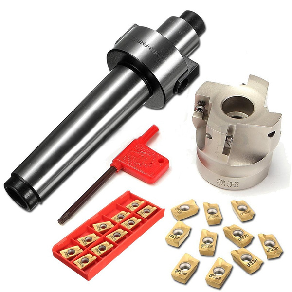 CAT40-FMB22-60 End Mill Arbor + 400R-50-22-4T Shell Cutter + 10x APMT1604 Inserts – Milling Tool Set