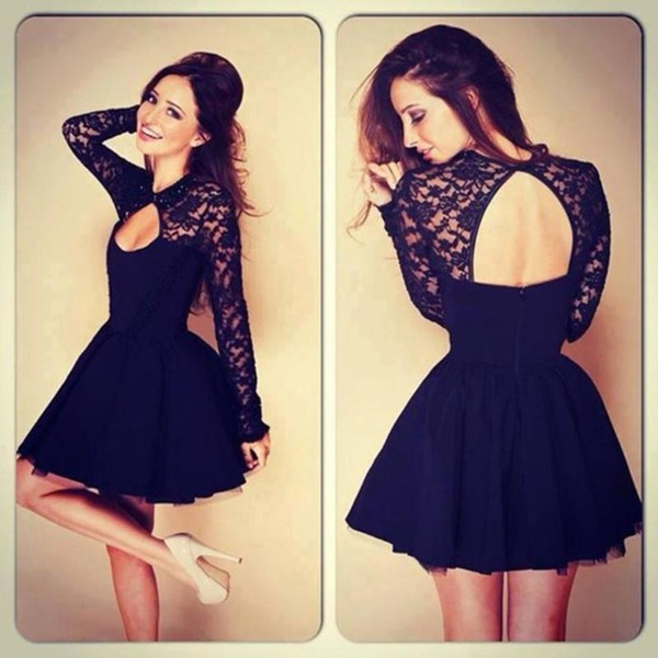 Black lace hot sale backless dress