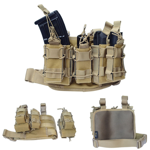 Molle Tactical Drop Leg Platform Leg Rig with 2 Attached Double Stacker Magazine Pouch & 1 Single Mag Pouch 