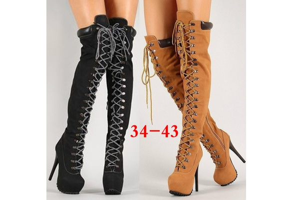 Tie up thigh store high boots